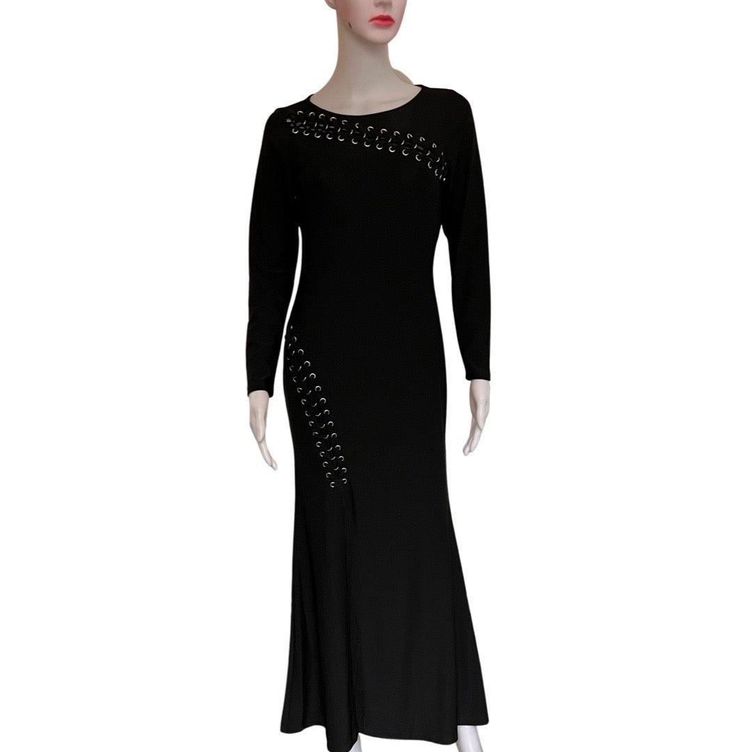 Vintage 1990s Goth Style Grommeted Maxi Dress