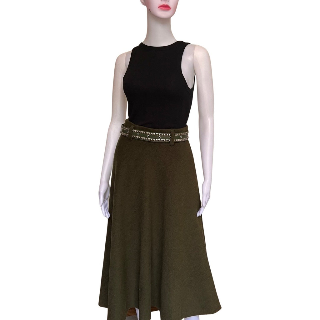 Vintage 1950s Heavy Wool Army Green Midi Skirt