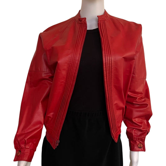 Vintage 1980s Red Leather Bomber Jacket