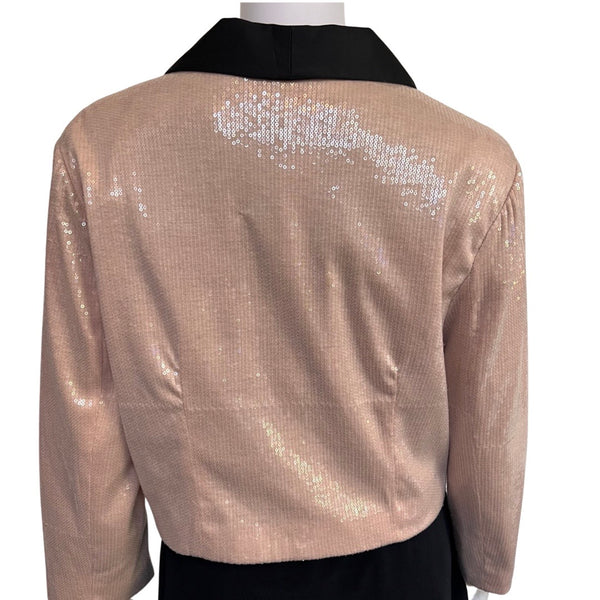 Vintage 1990s Pink Cropped Sequin Tuxedo Jacket