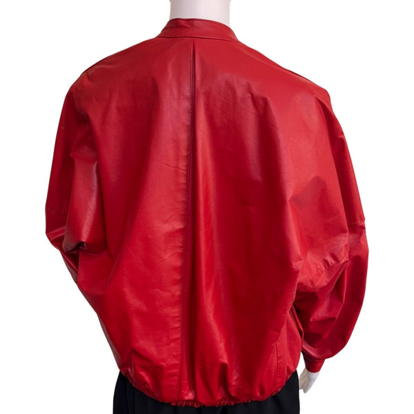 Vintage 1980s Red Leather Bomber Jacket