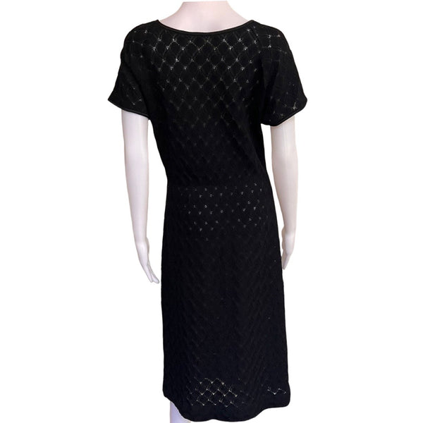 Vintage 1950s Black Knit Short-Sleeve Dress