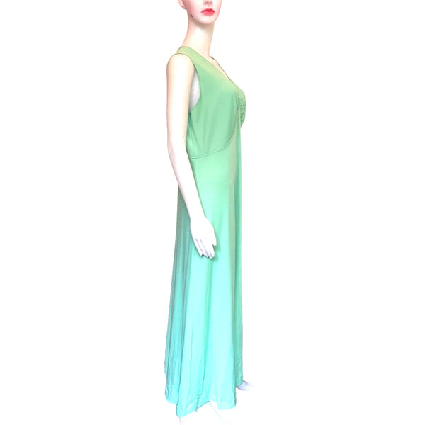 Vintage 1970s Seafoam Green Formal Gown With Cape