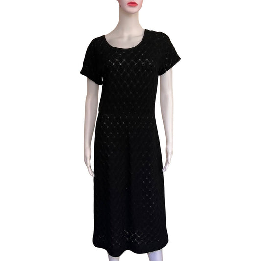 Vintage 1950s Black Knit Short-Sleeve Dress