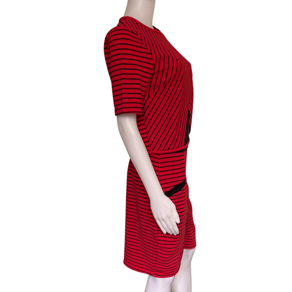 Vintage 1990s Red & Black Striped Knit Skirt Set