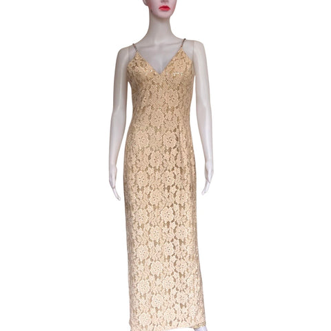 Vintage 1990s Jessica McClintock Gold Lace Wedding Dress