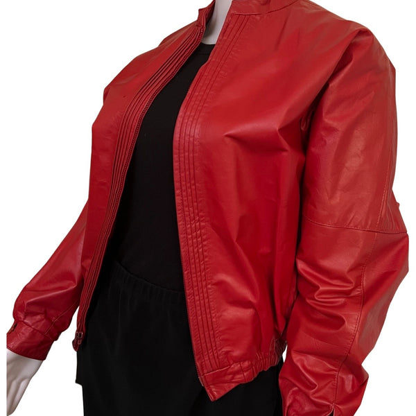 Vintage 1980s Red Leather Bomber Jacket