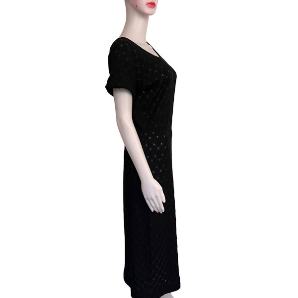 Vintage 1950s Black Knit Short-Sleeve Dress