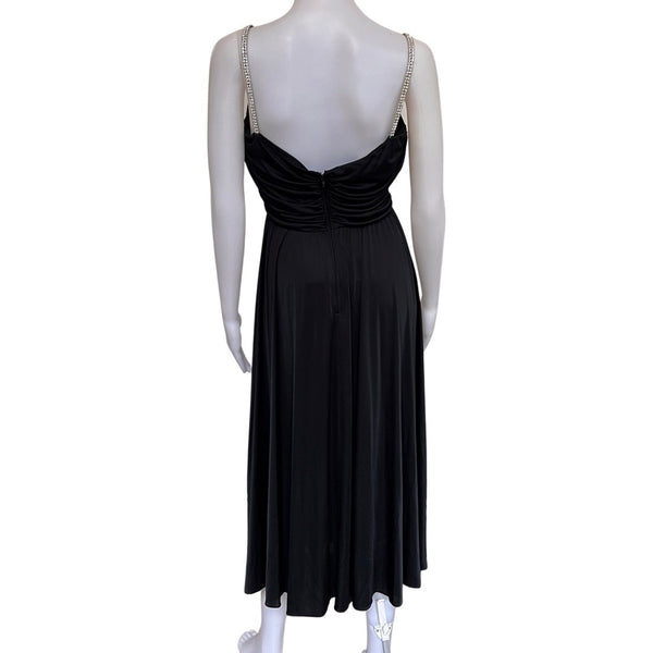 Rare Vintage 1970s Black Disco Dress with Crystal Straps (New With Tags!)