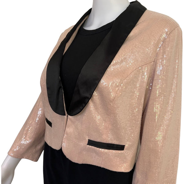 Vintage 1990s Pink Cropped Sequin Tuxedo Jacket