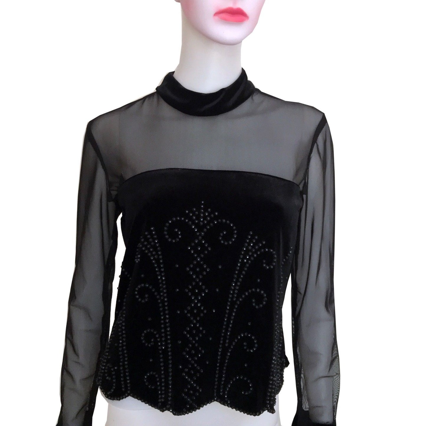 Vintage 1970s Petite Beaded Velvet Blouse