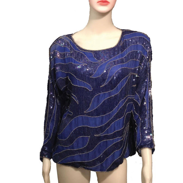 Vintage 1980s Beaded & Sequined Silk Blouse