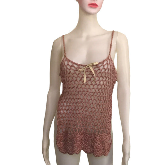 Vintage 1970s Pink Crochet Tank Sweater