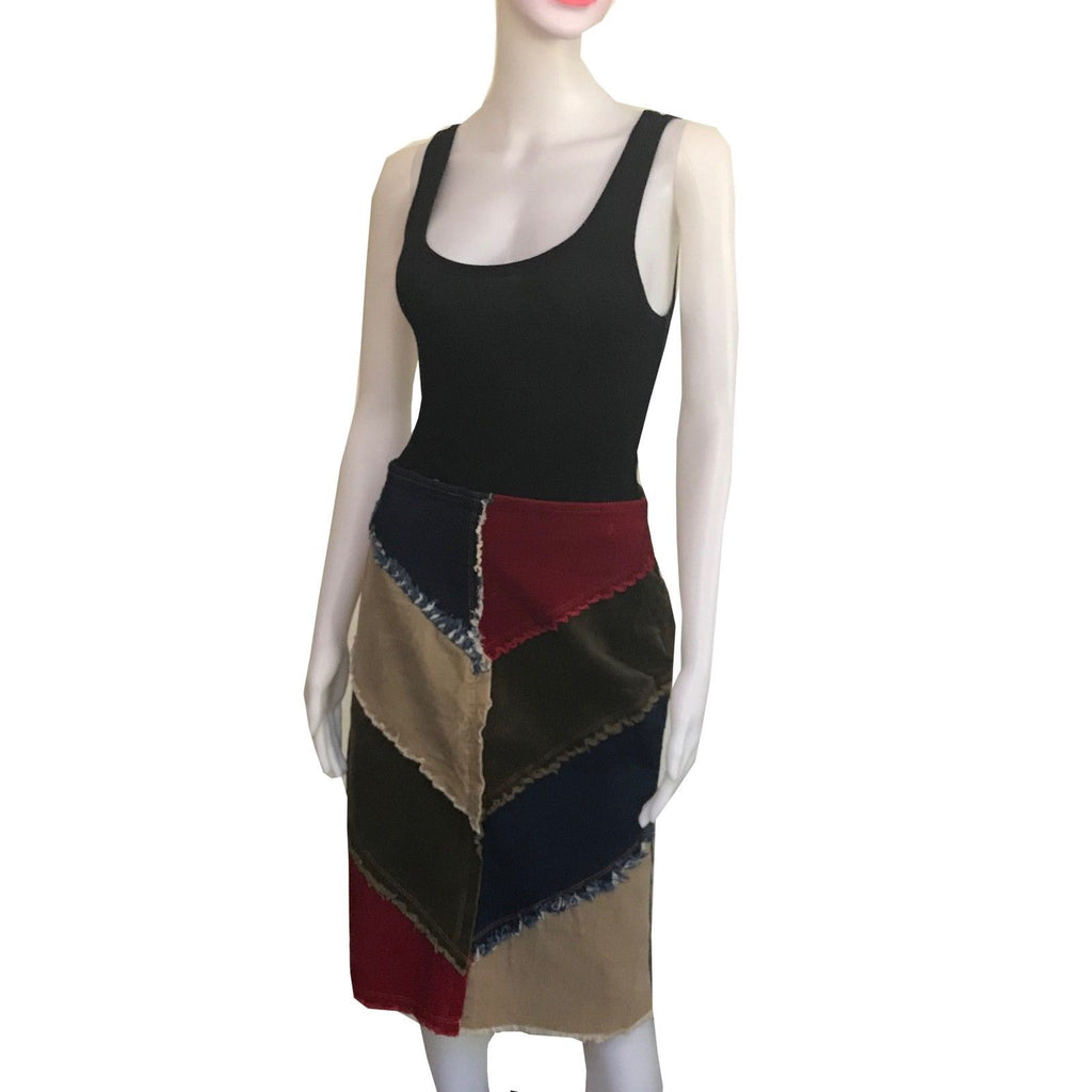 Vintage 1970s Corduroy Multicolor Patchwork Skirt