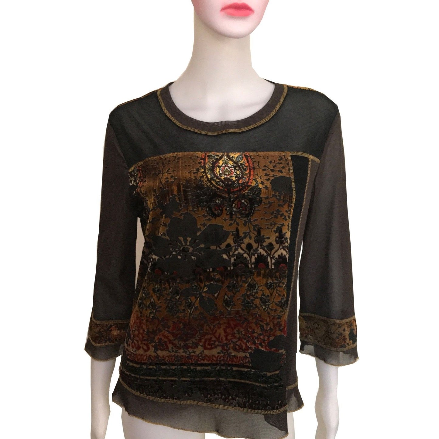 Vintage 1990s Brown Velvet Burnout Blouse