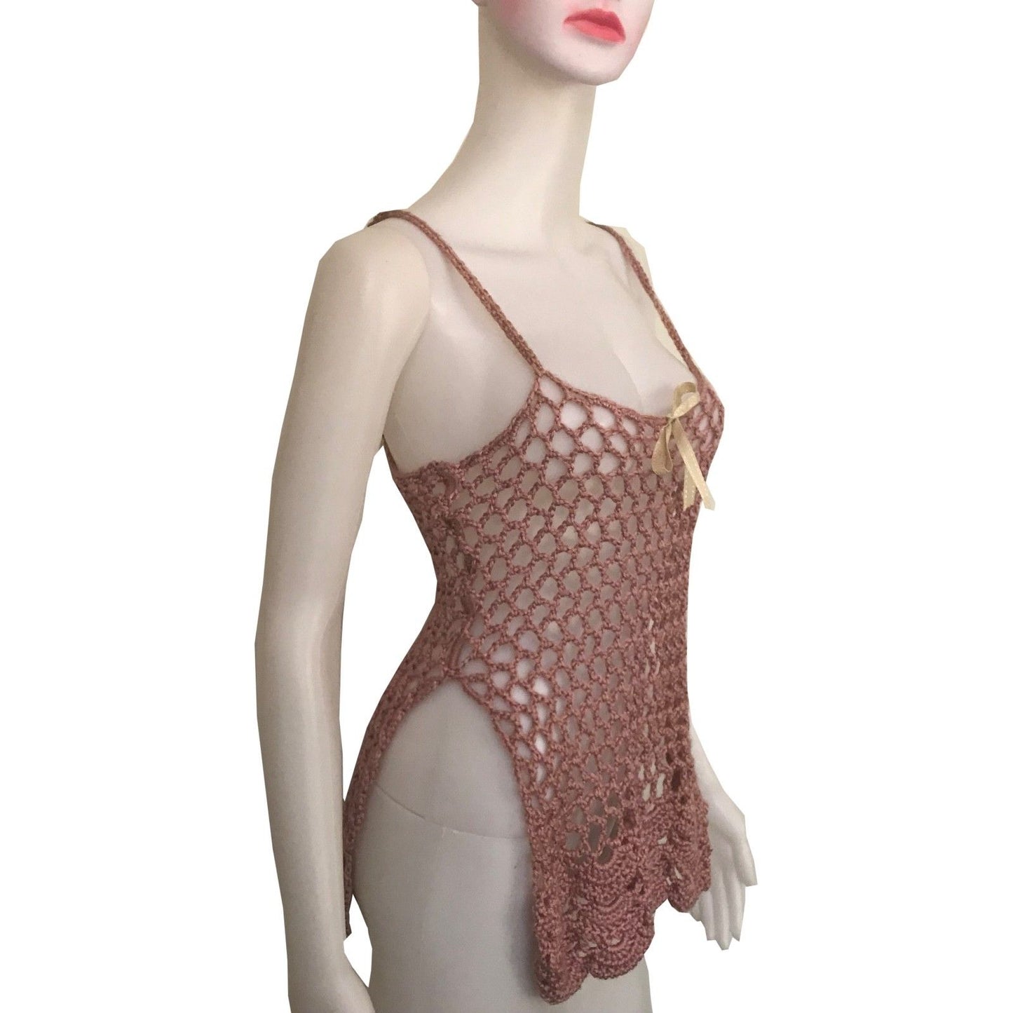 Vintage 1970s Pink Crochet Tank Sweater
