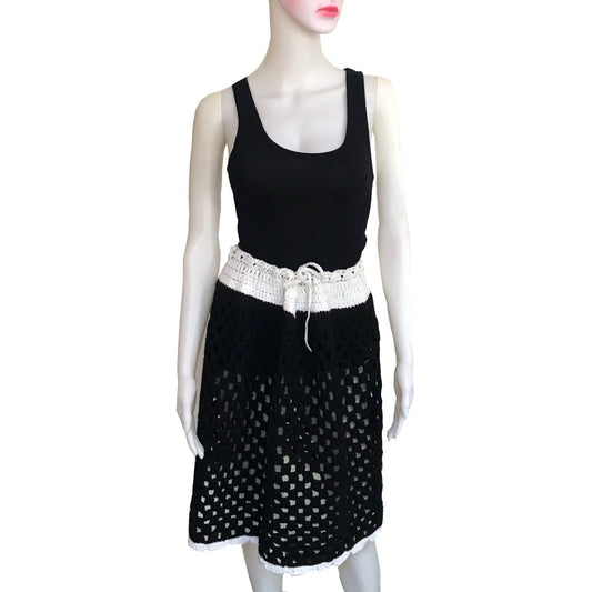 Vintage 1960s Hand Crocheted Black & White Skirt