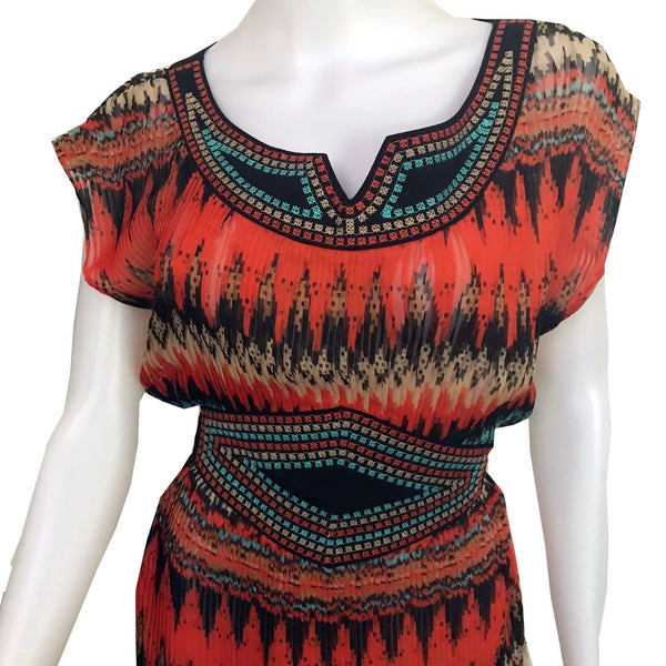 Vintage 1970s Aztec Print Pleated Tunic Dress