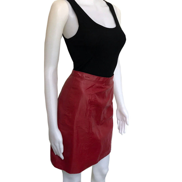 Vintage 1980s Red Leather Mini Skirt
