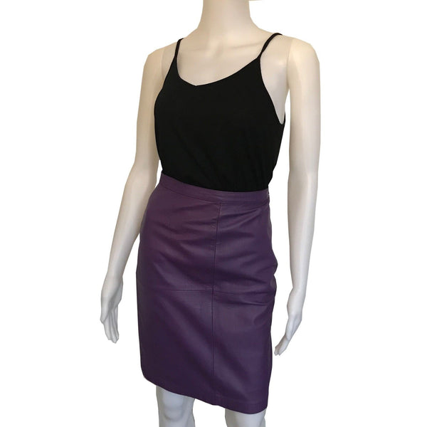 Vintage 1980s Purple Leather Straight Pencil Skirt