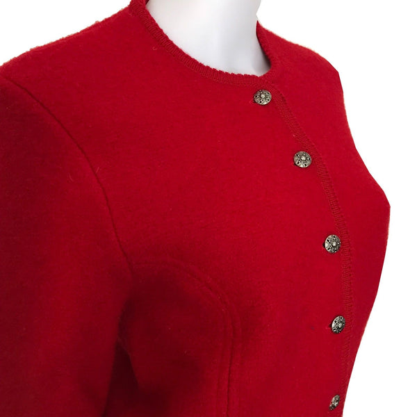 Vintage 1980s Red Wool Jacket With Scalloped Trim
