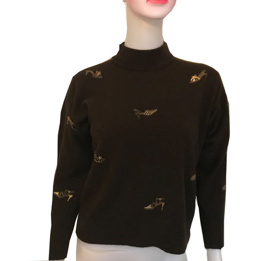 Vintage 1960s Wool Sweater With Embroidered Shoes