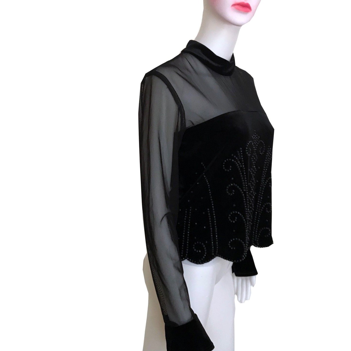 Vintage 1970s Petite Beaded Velvet Blouse