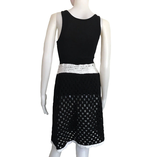 Vintage 1960s Hand Crocheted Black & White Skirt