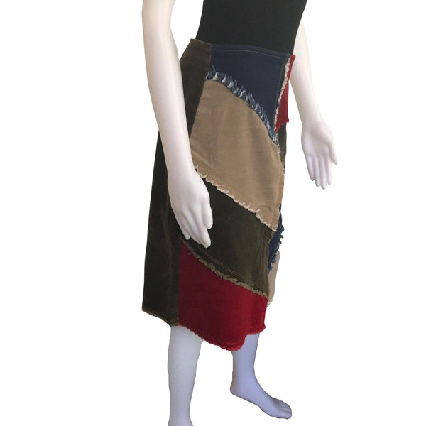 Vintage 1970s Corduroy Multicolor Patchwork Skirt