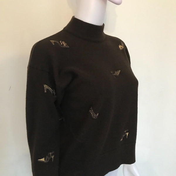 Vintage 1960s Wool Sweater With Embroidered Shoes