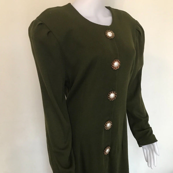 Vintage 1980s Olive Green Lerner Dress