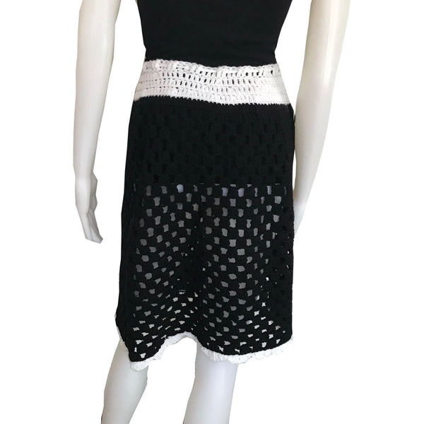 Vintage 1960s Hand Crocheted Black & White Skirt