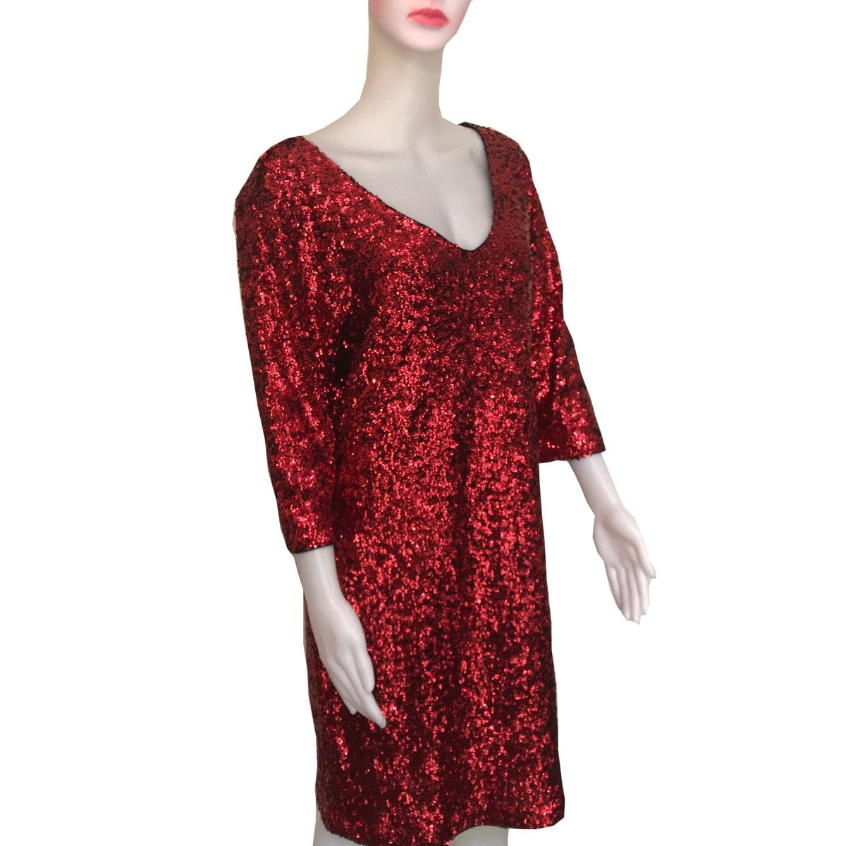 1980s Full Sequined Red Cocktail Dress