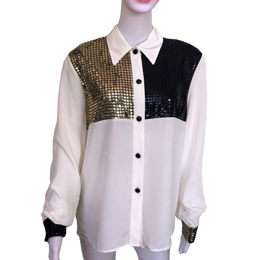 Vintage 1980s Black & Gold Sequined Blouse