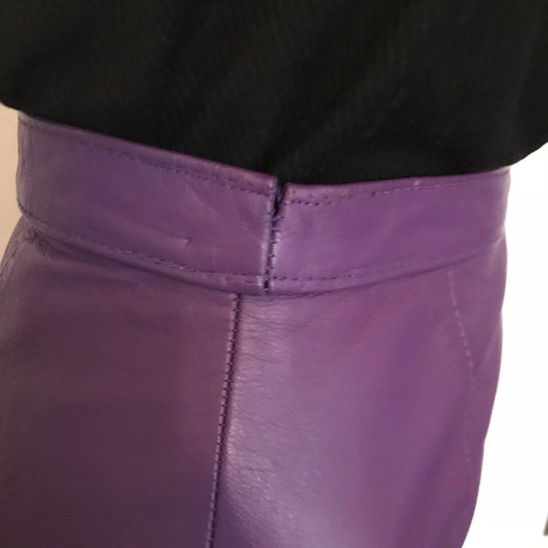 Vintage 1980s Purple Leather Straight Pencil Skirt